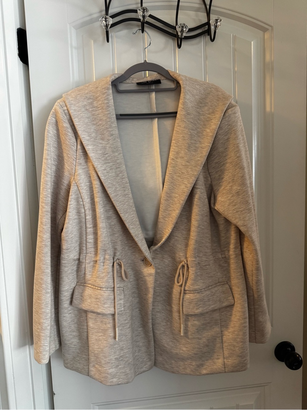 Lane Bryant Hooded Blazer Jacket Size 16P Petite Beige Drawstring Ponte